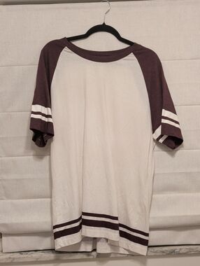 Cream Tee with Maroon Raglan Sleeves